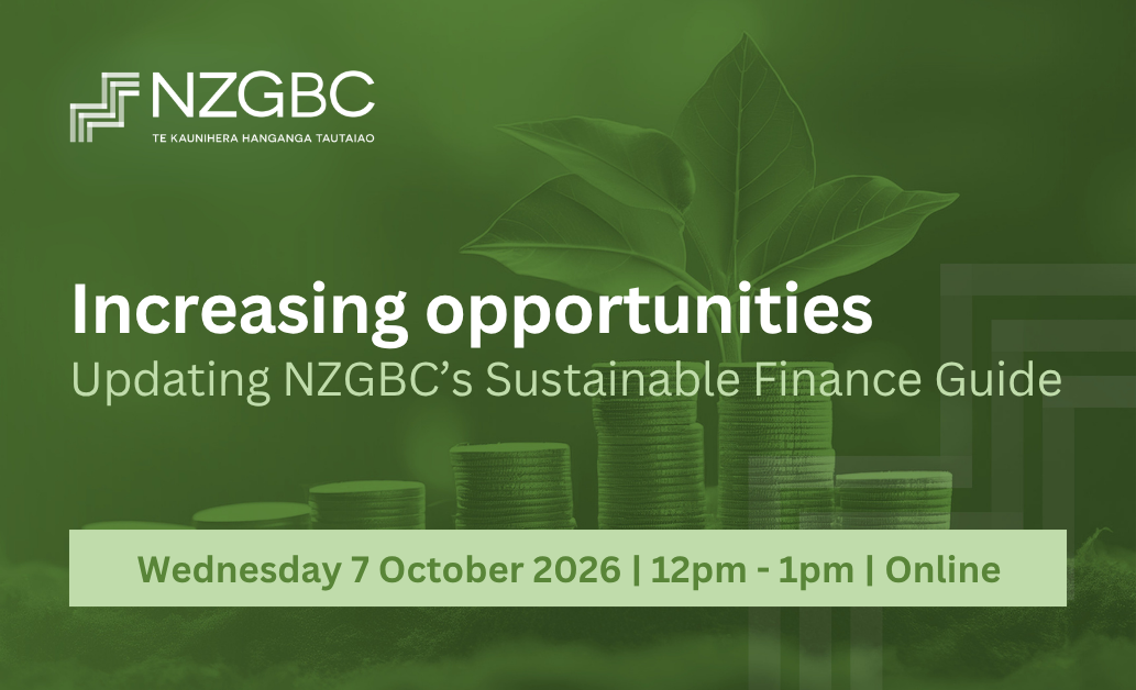 Sustainable finance graphic featuring growth, investment, and green building themes